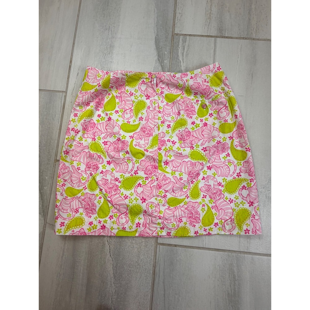 Lilly Pulitzer Pink Lime Green Cheshire Cat Paisley Cotton Mini Skirt Size 8 - Picture 6 of 6